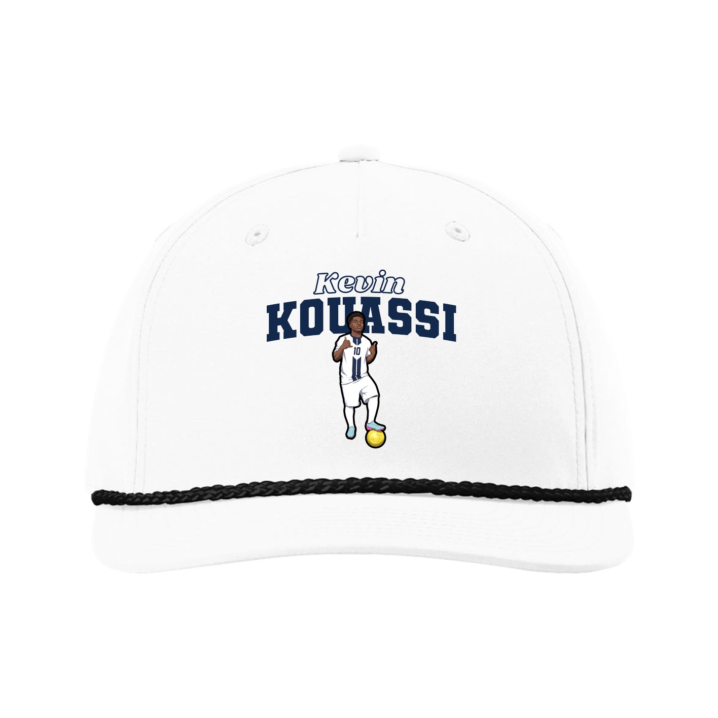 Five-Panel Classic Rope Cap — Name Arch in White