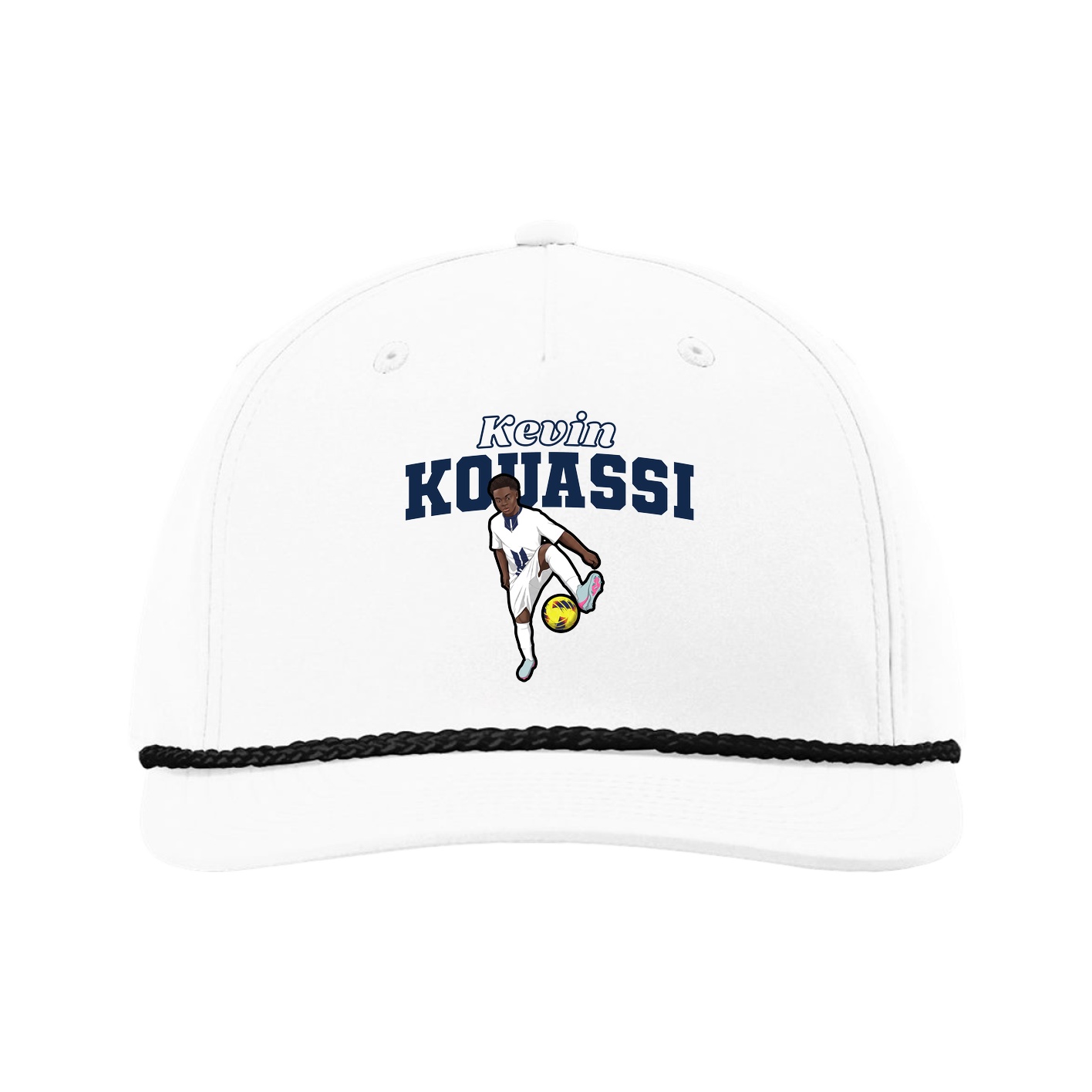 Five-Panel Classic Rope Cap — Name Arch in White