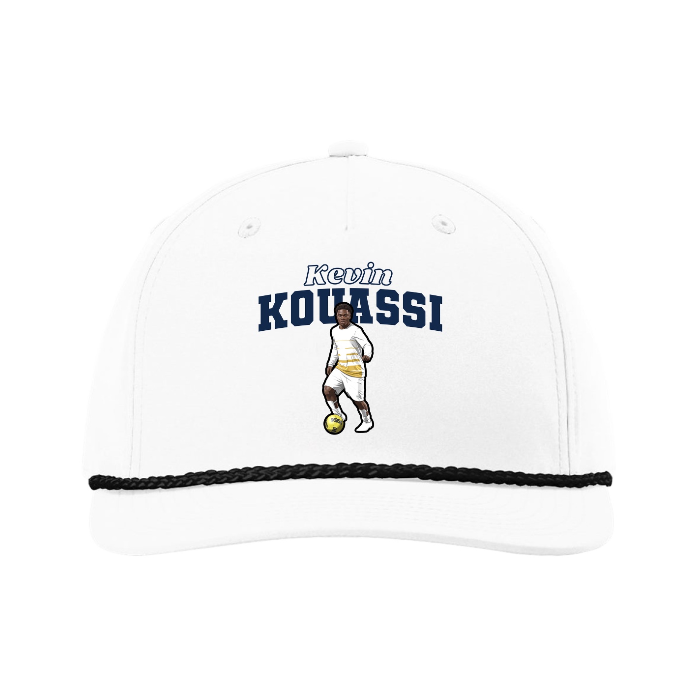 Five-Panel Classic Rope Cap — Name Arch in White