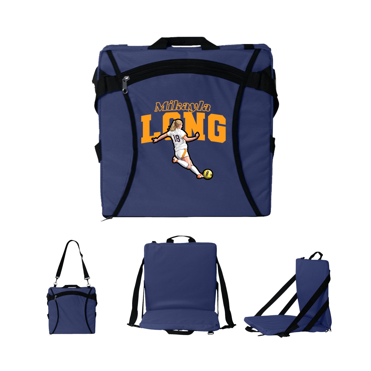 Folding Stadium Seat — Name Arch in Navy