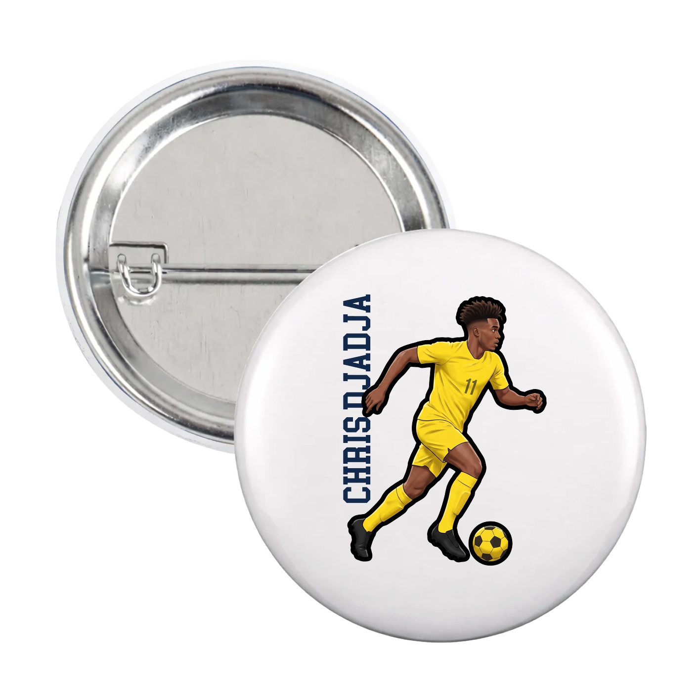 Game Day Button — Name Vertical in White