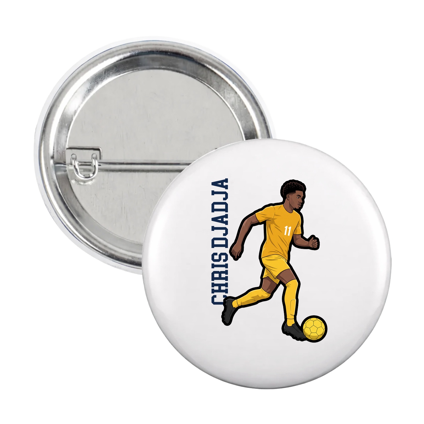 Game Day Button — Name Vertical in White