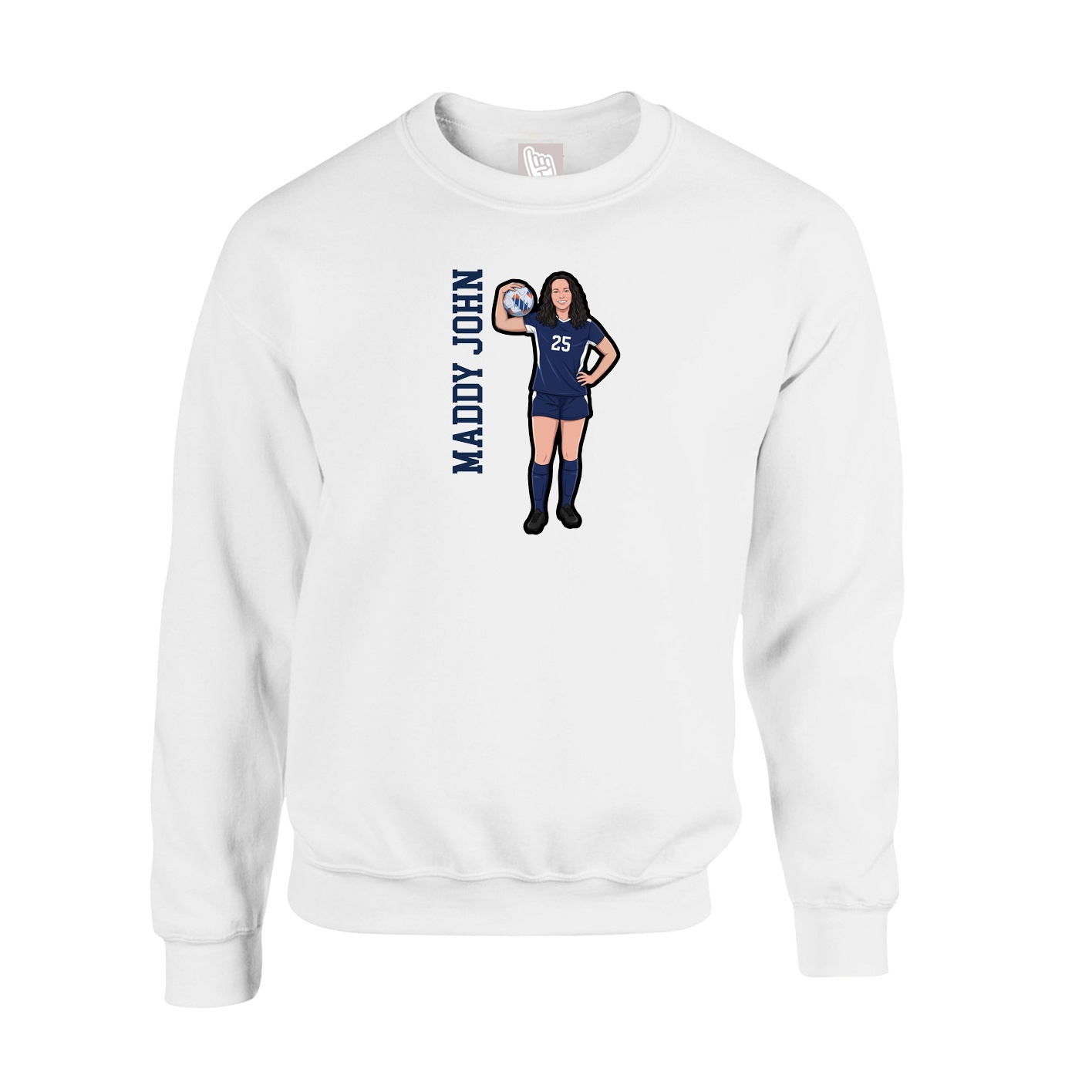 Fleece Crew — Name Vertical in White