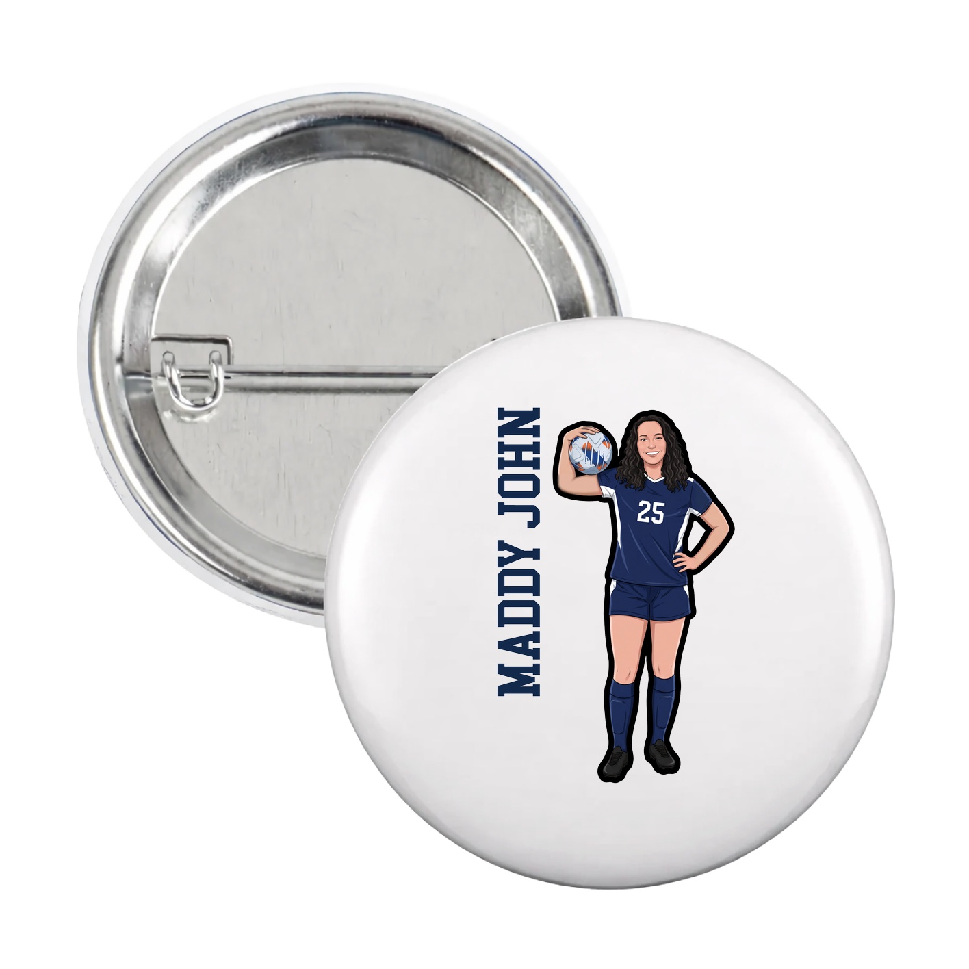 Game Day Button — Name Vertical in White
