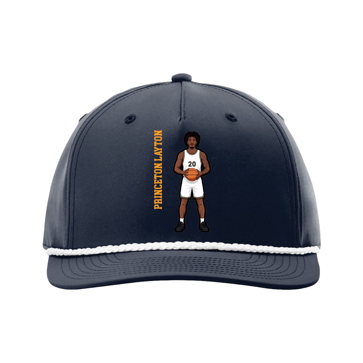 Five-Panel Classic Rope Cap — Name Vertical in Navy