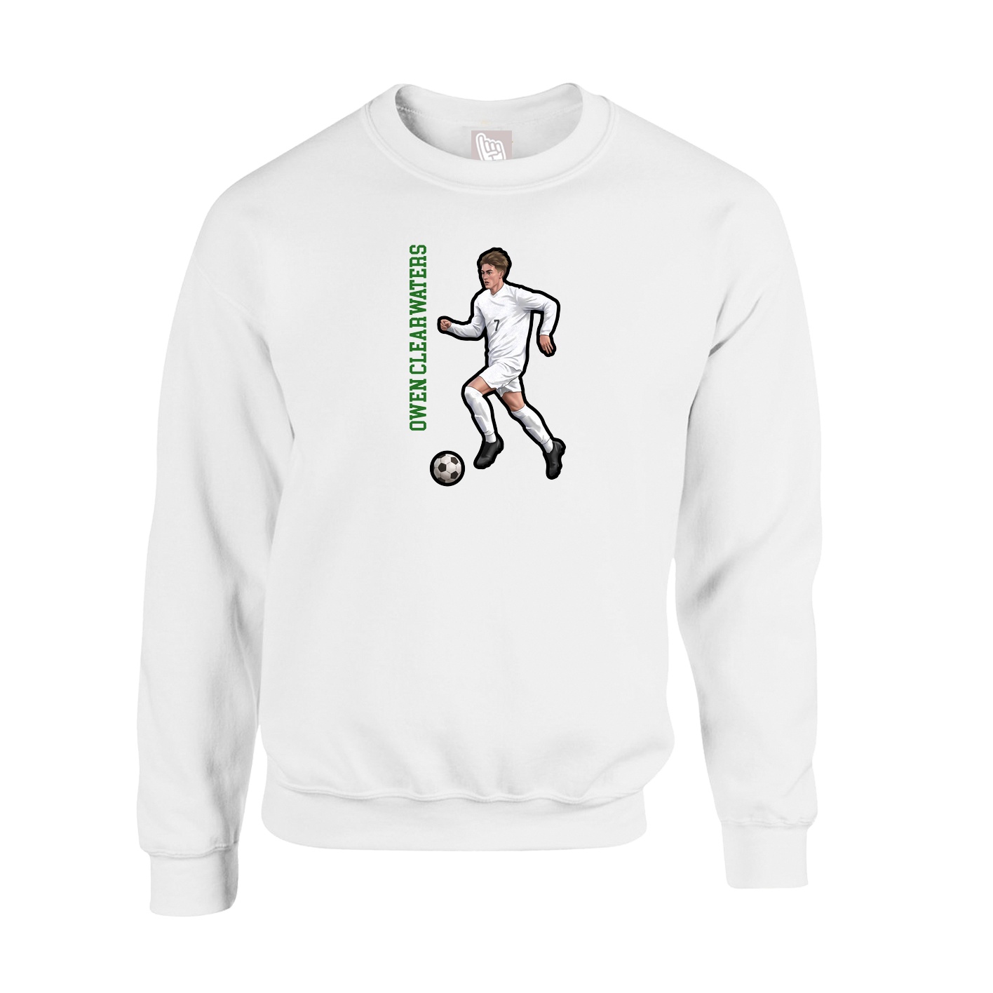 Fleece Crew — Name Vertical in White