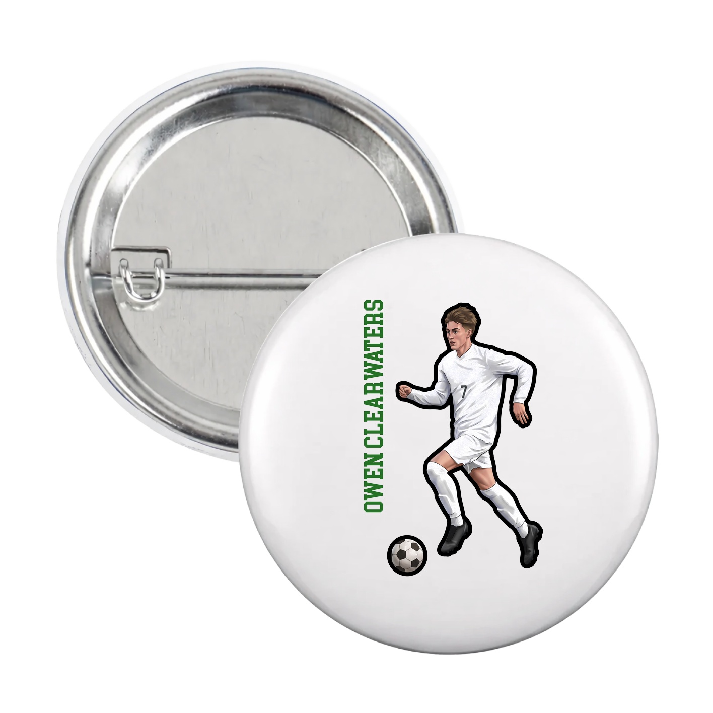 Game Day Button — Name Vertical in White