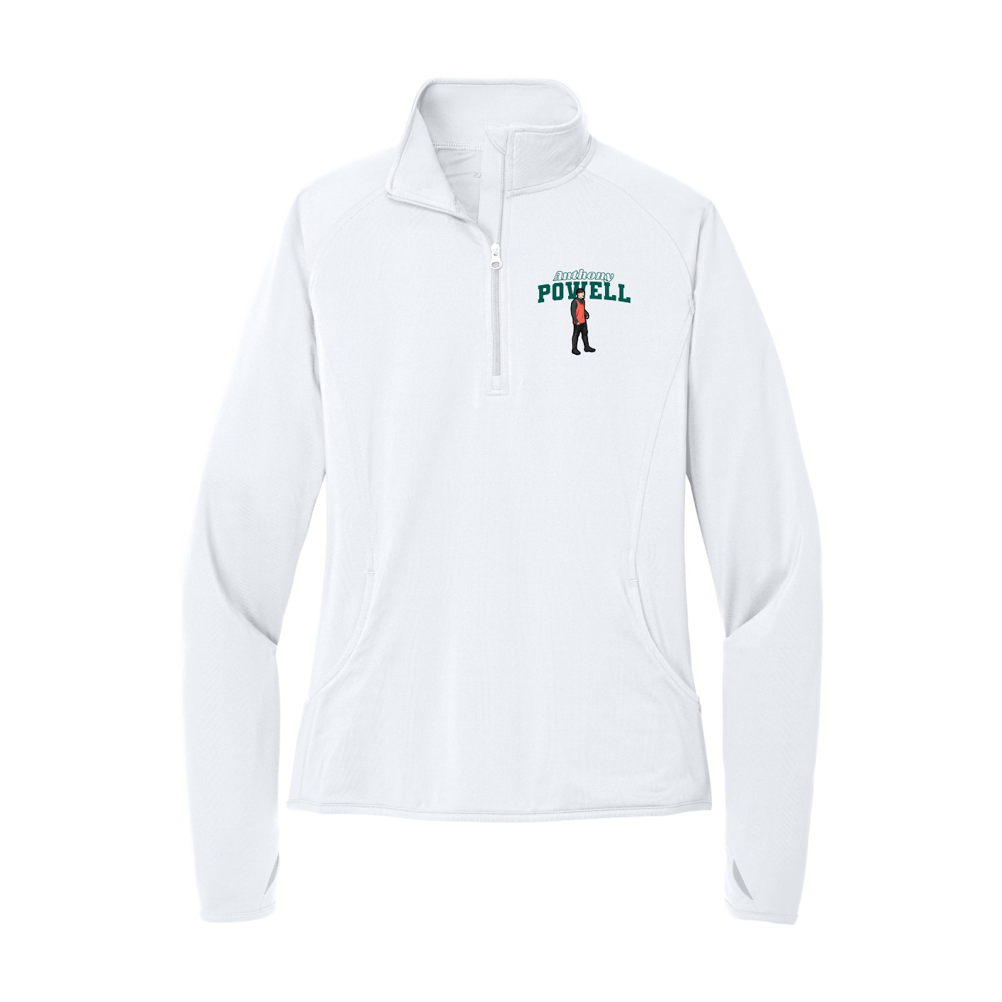 Women's Q-Zip Pullover — Name Arch in White