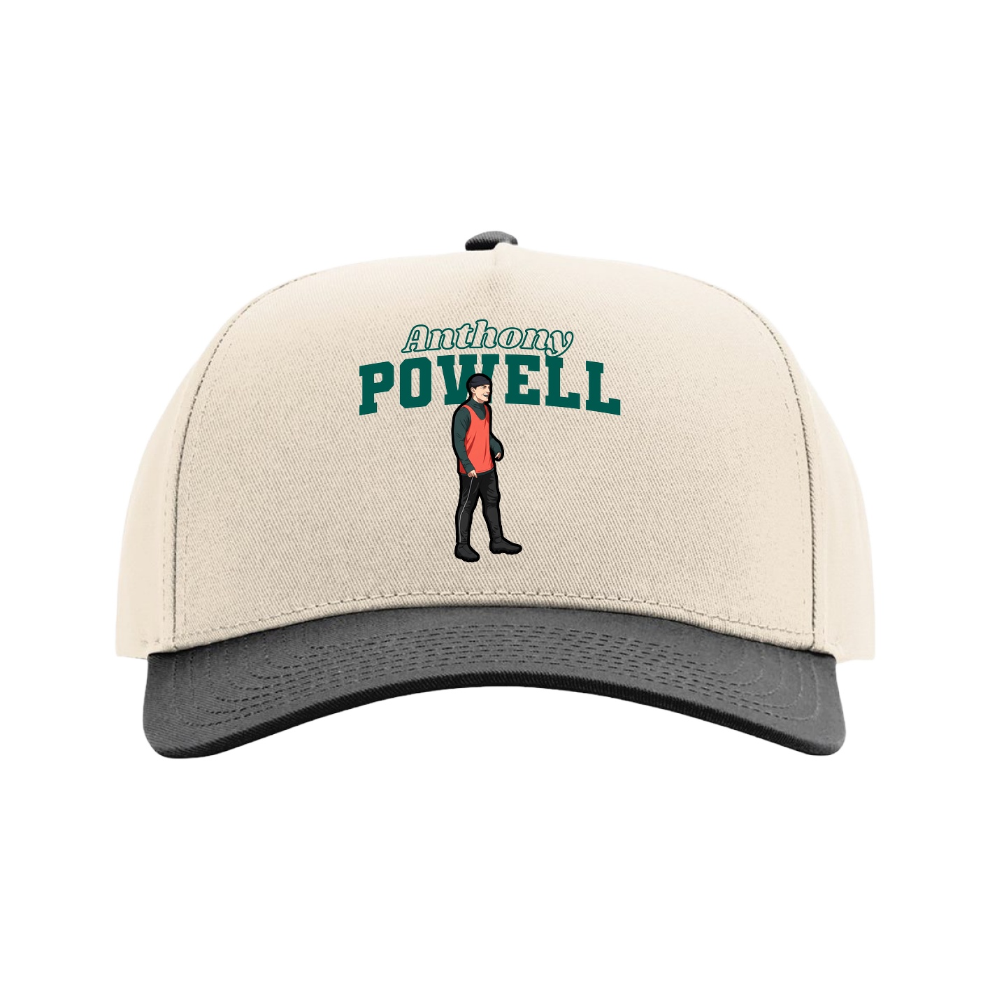 Full Fabric Five-Panel Champ Cap — Name Arch in Cream/Black