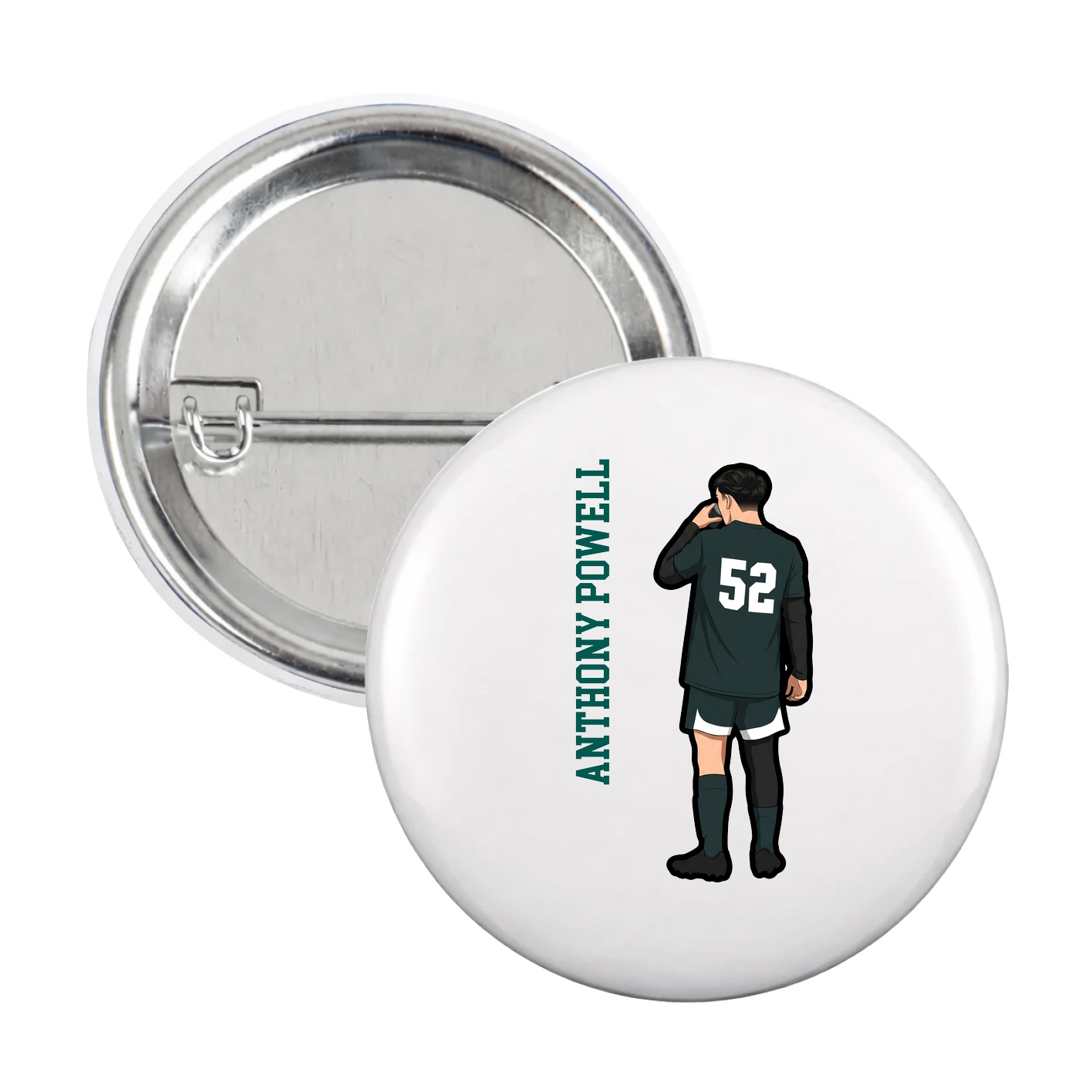 Game Day Button — Name Vertical in White