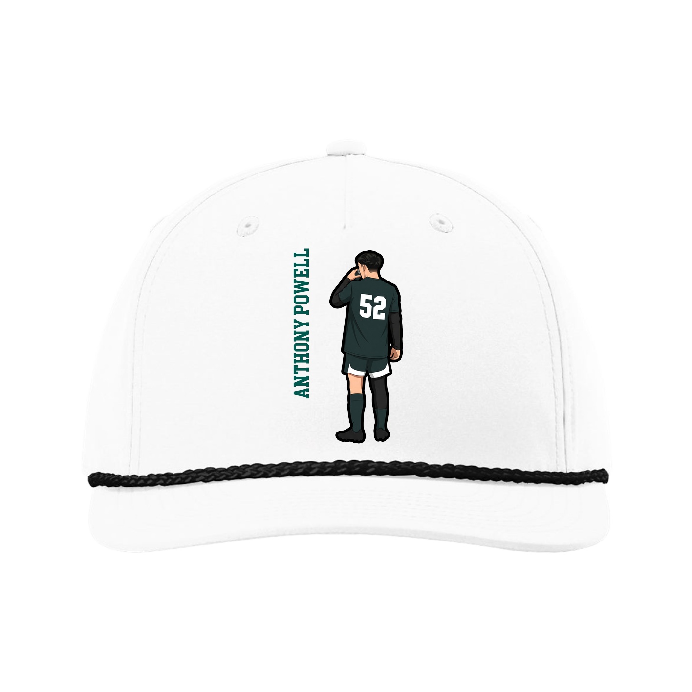 Five-Panel Classic Rope Cap — Name Vertical in White