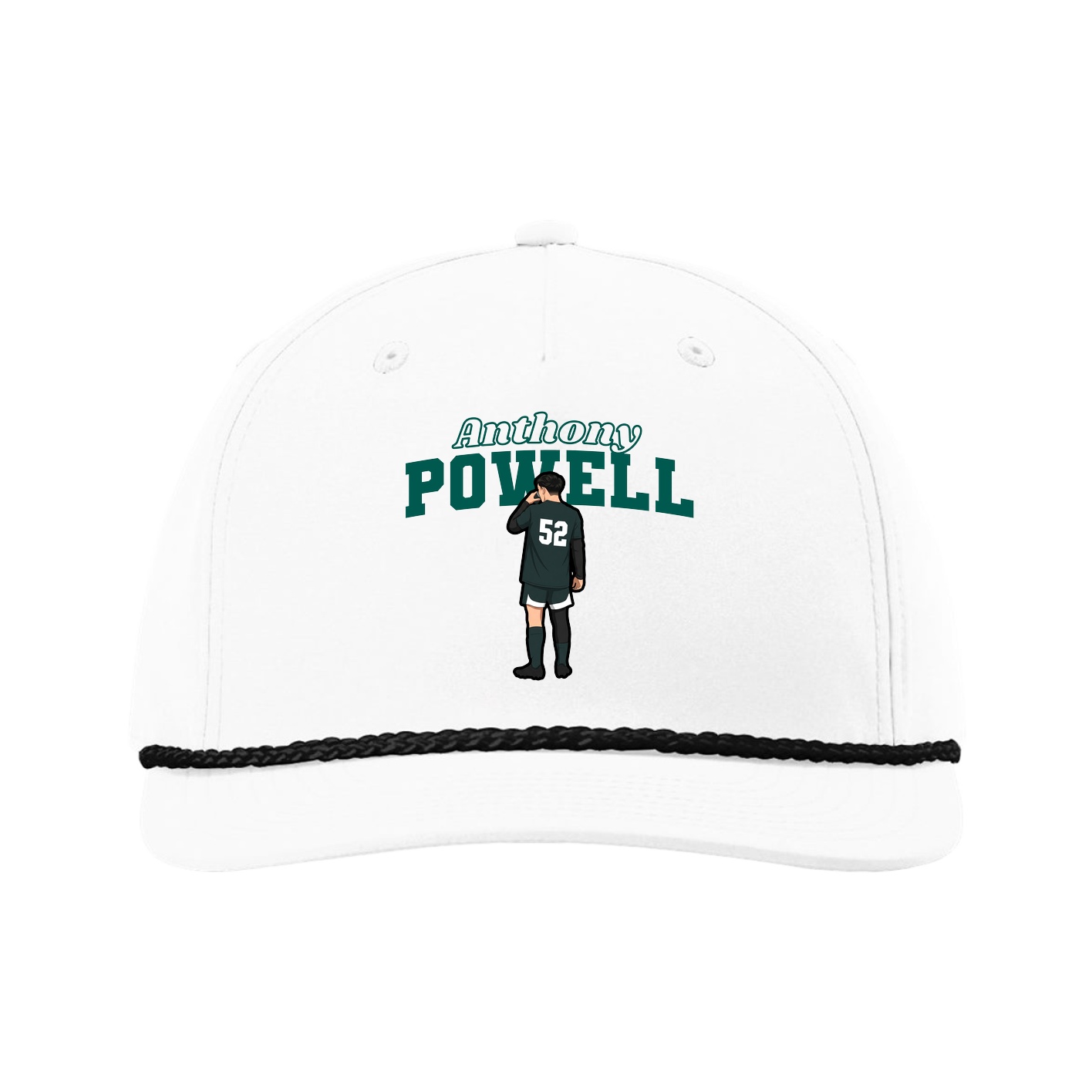 Five-Panel Classic Rope Cap — Name Arch in White