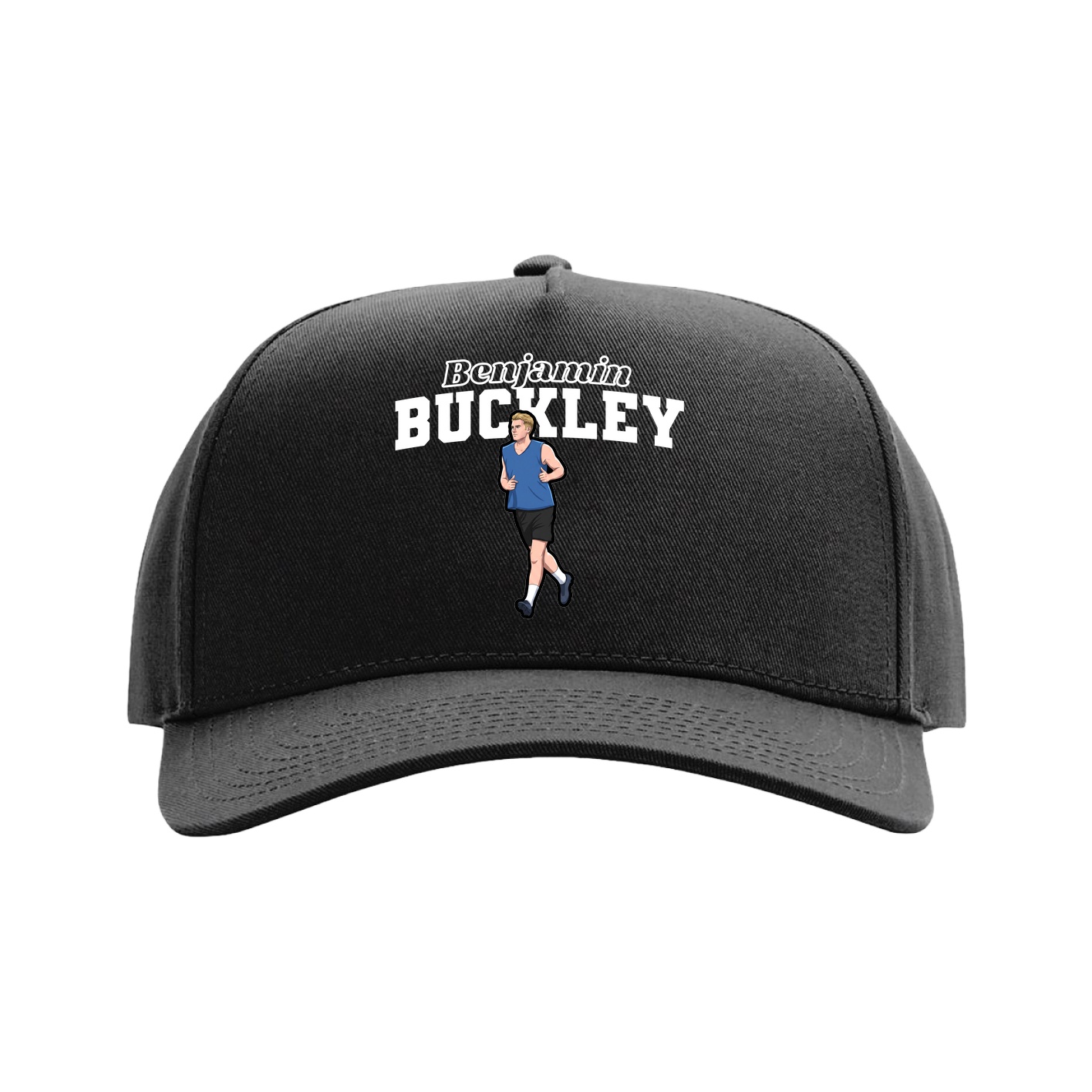 Full Fabric Five-Panel Champ Cap — Name Arch in Black