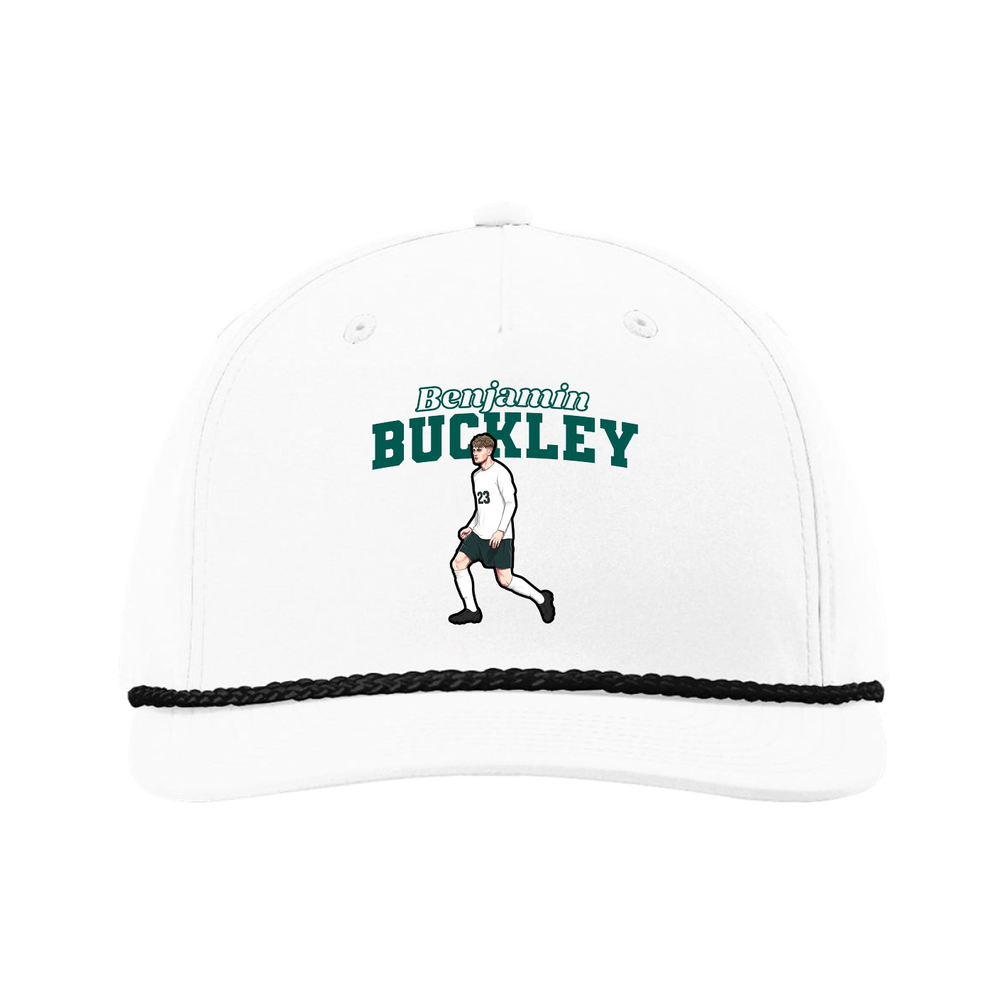 Five-Panel Classic Rope Cap — Name Arch in White