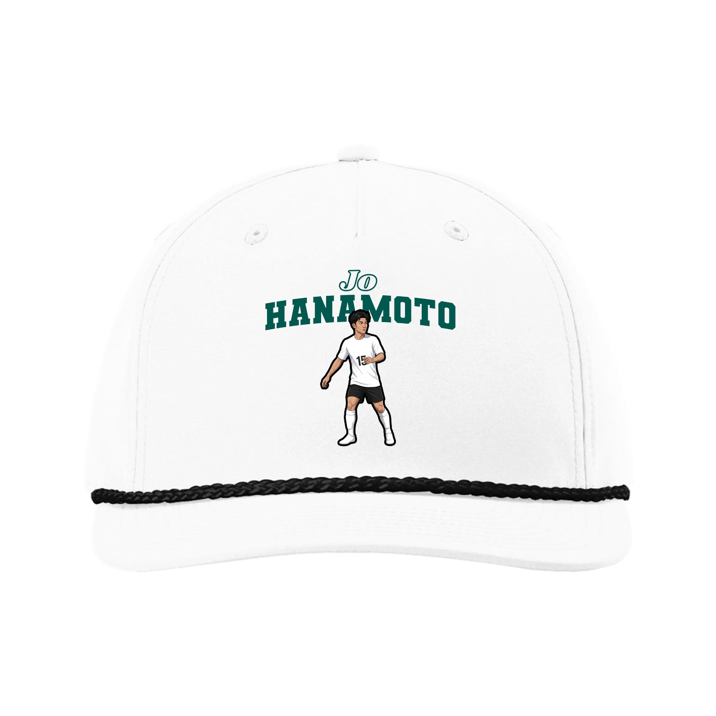 Five-Panel Classic Rope Cap — Name Arch in White