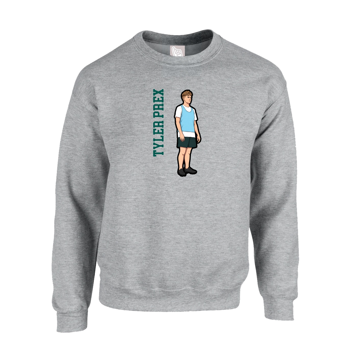 Fleece Crew — Name Vertical in Grey