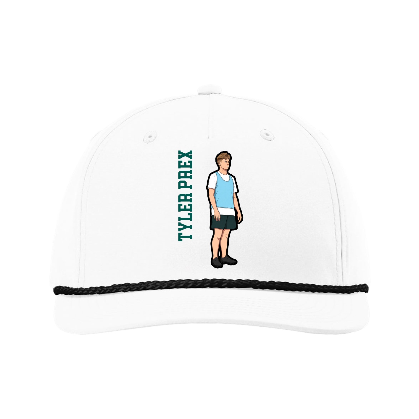 Five-Panel Classic Rope Cap — Name Vertical in White