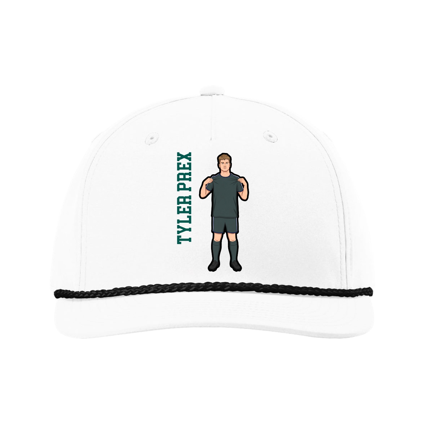 Five-Panel Classic Rope Cap — Name Vertical in White