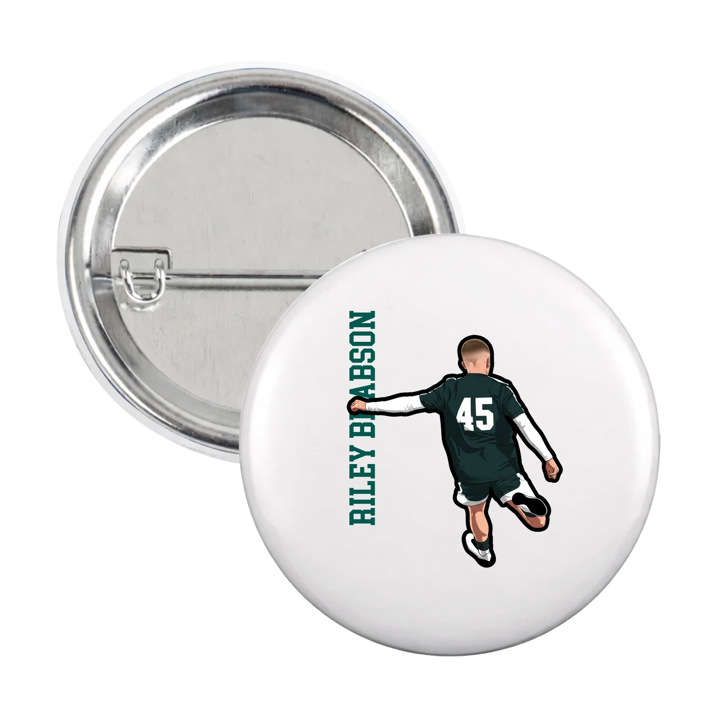 Game Day Button — Name Vertical in White