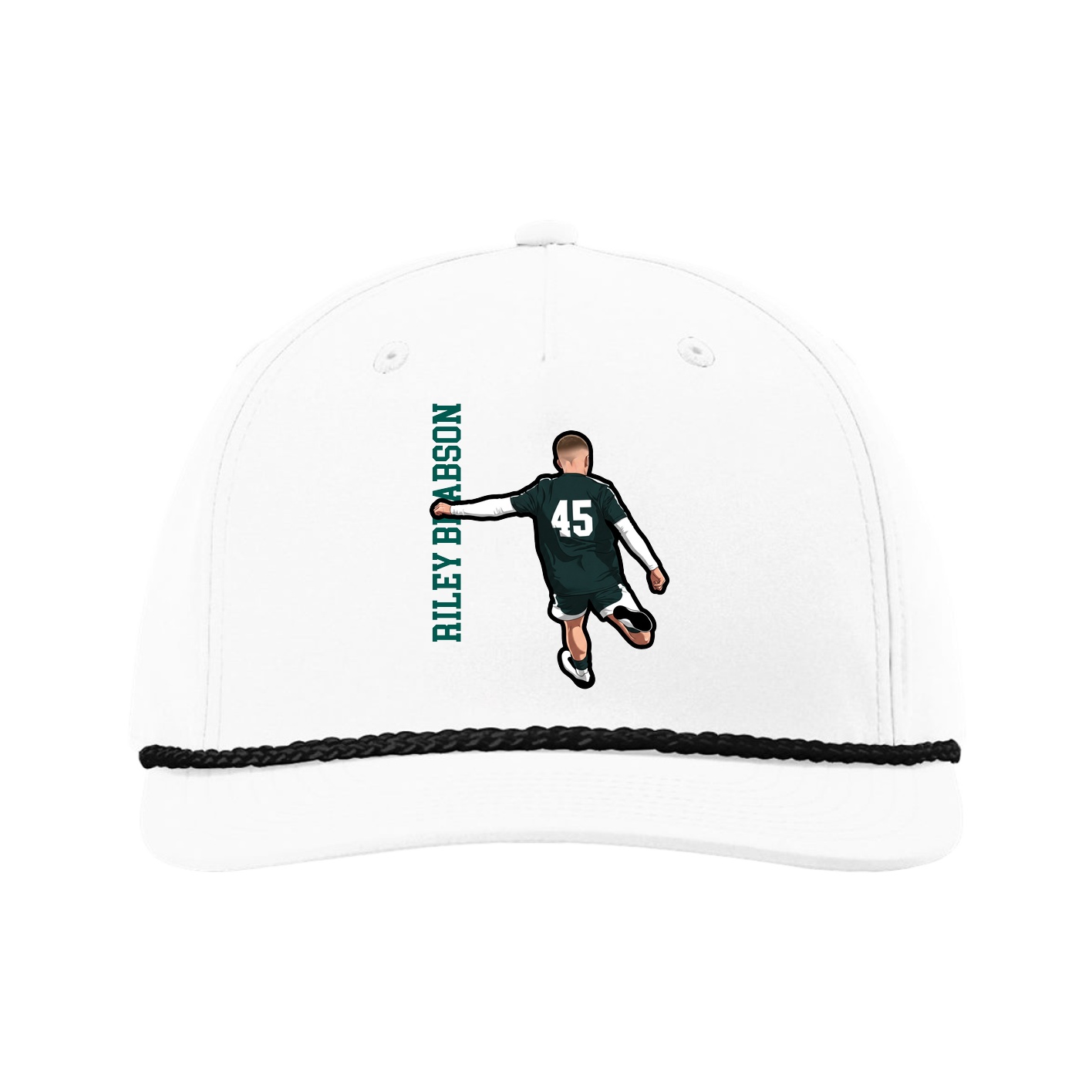 Five-Panel Classic Rope Cap — Name Vertical in White