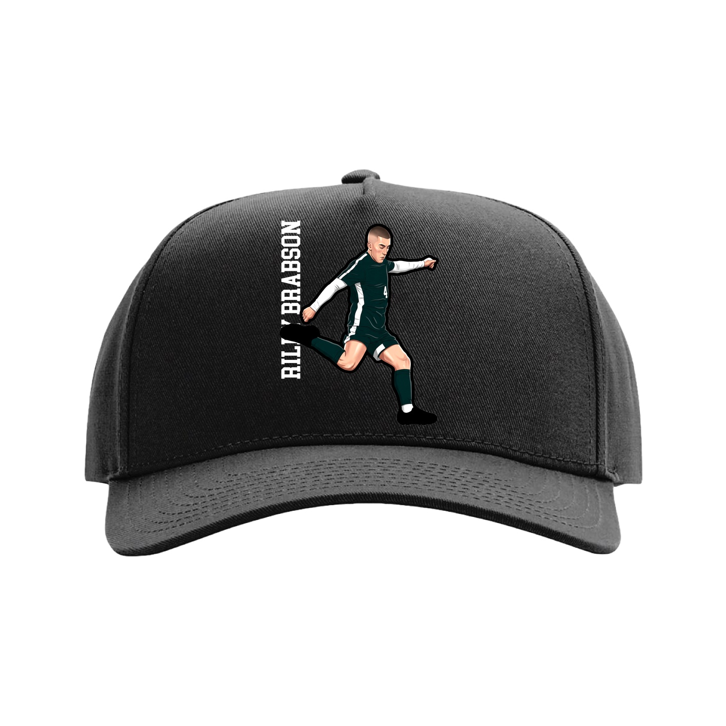 Full Fabric Five-Panel Champ Cap — Name Vertical in Black