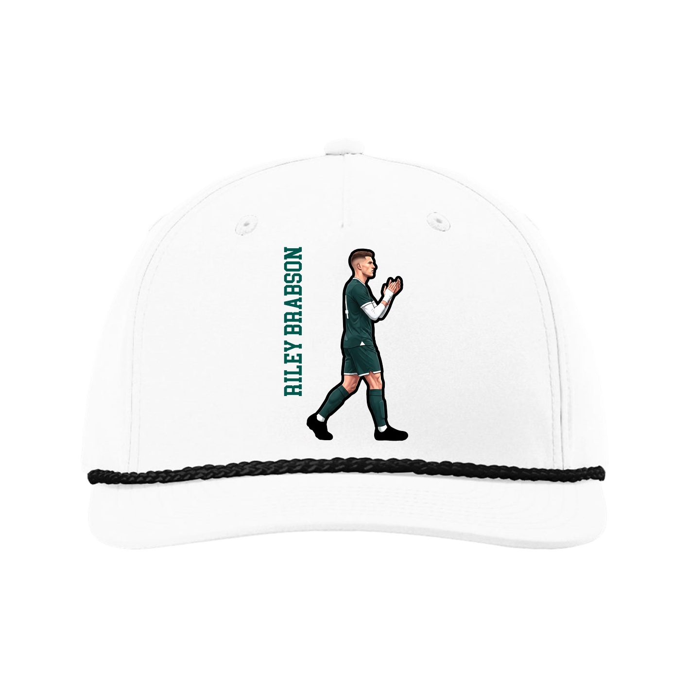 Five-Panel Classic Rope Cap — Name Vertical in White