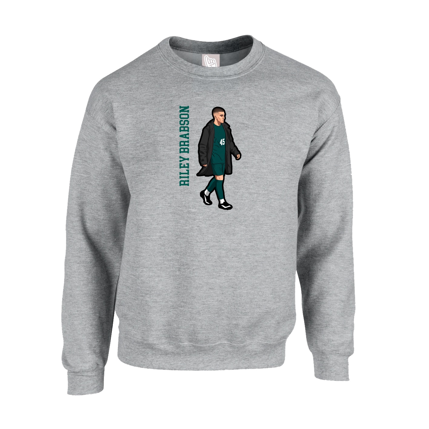 Fleece Crew — Name Vertical in Grey