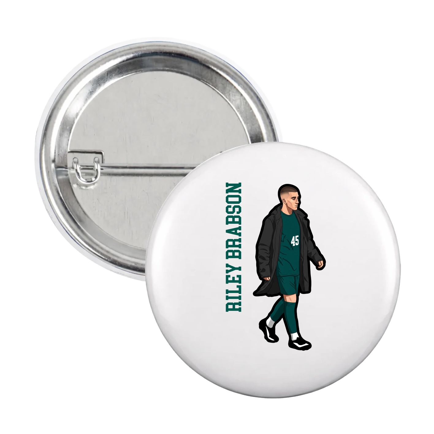 Game Day Button — Name Vertical in White