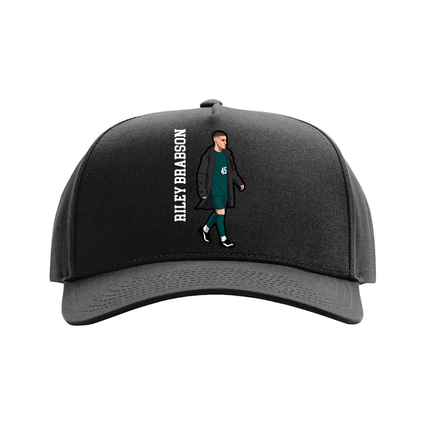 Full Fabric Five-Panel Champ Cap — Name Vertical in Black