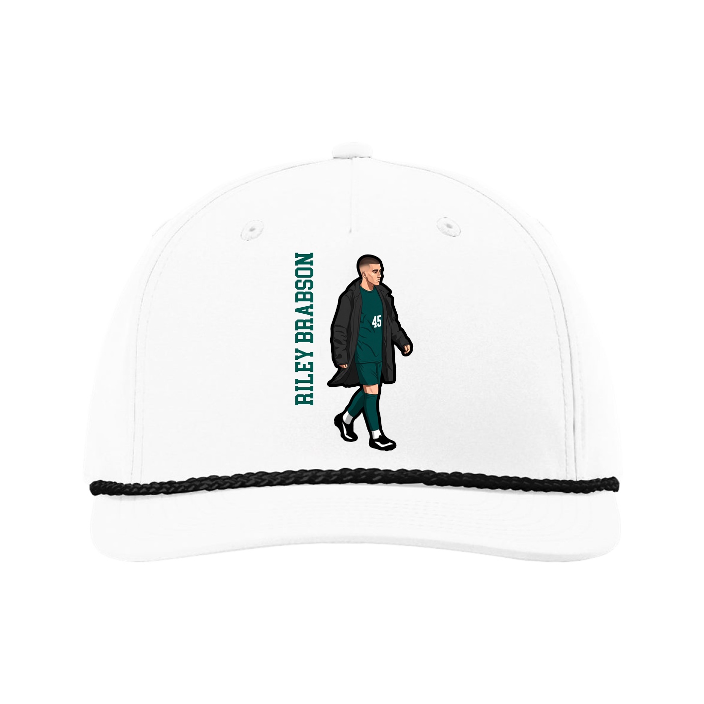Five-Panel Classic Rope Cap — Name Vertical in White
