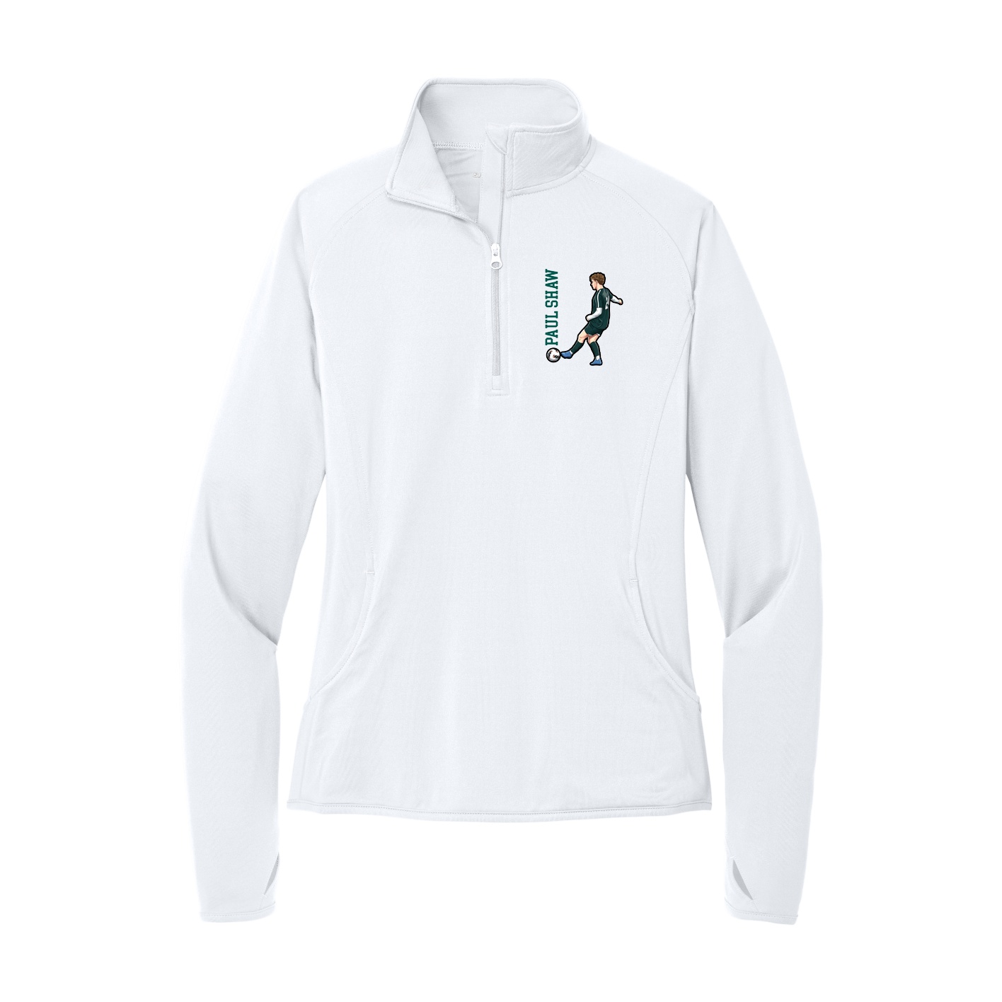 Women's Q-Zip Pullover — Name Vertical in White