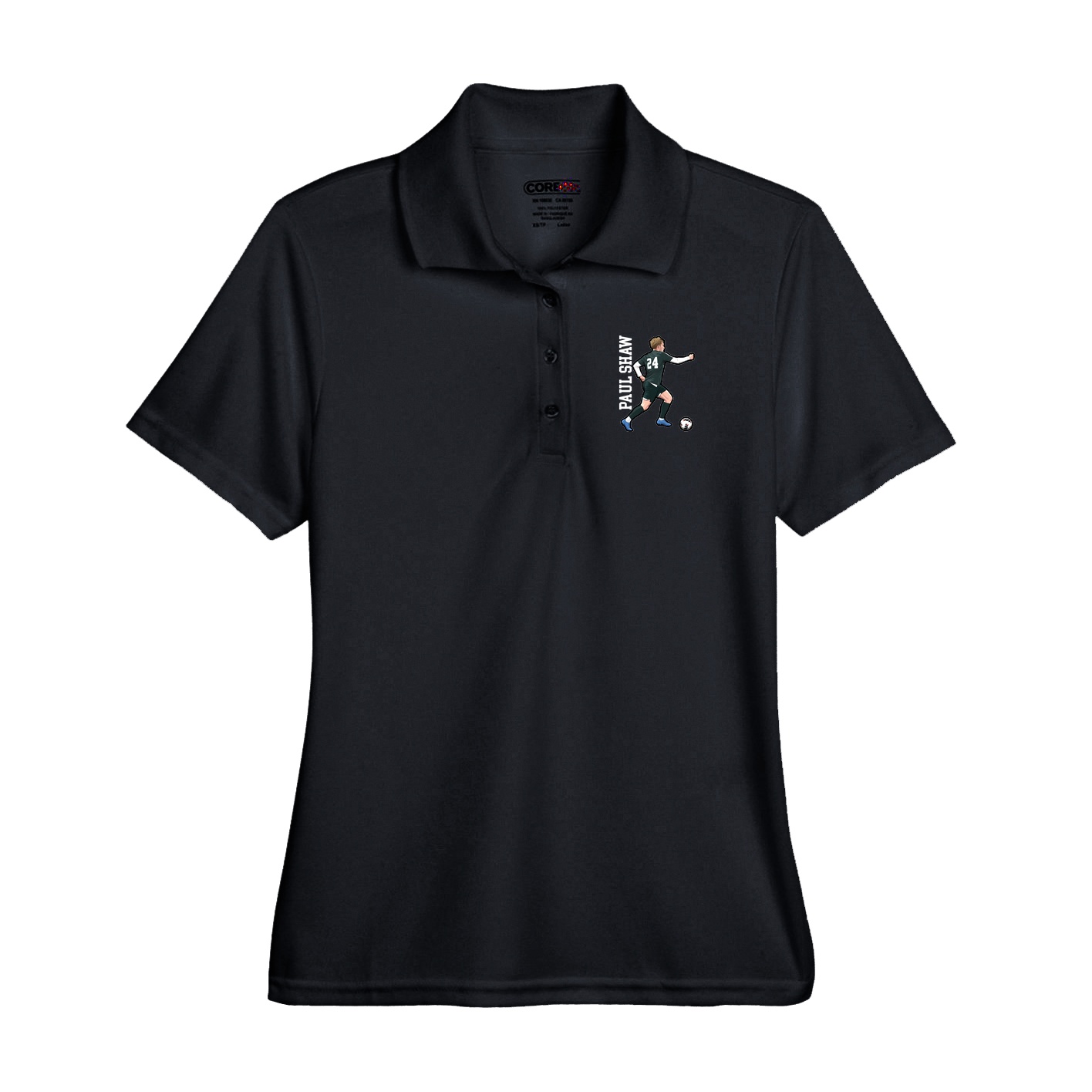 Performance Polo — Name Vertical in Black
