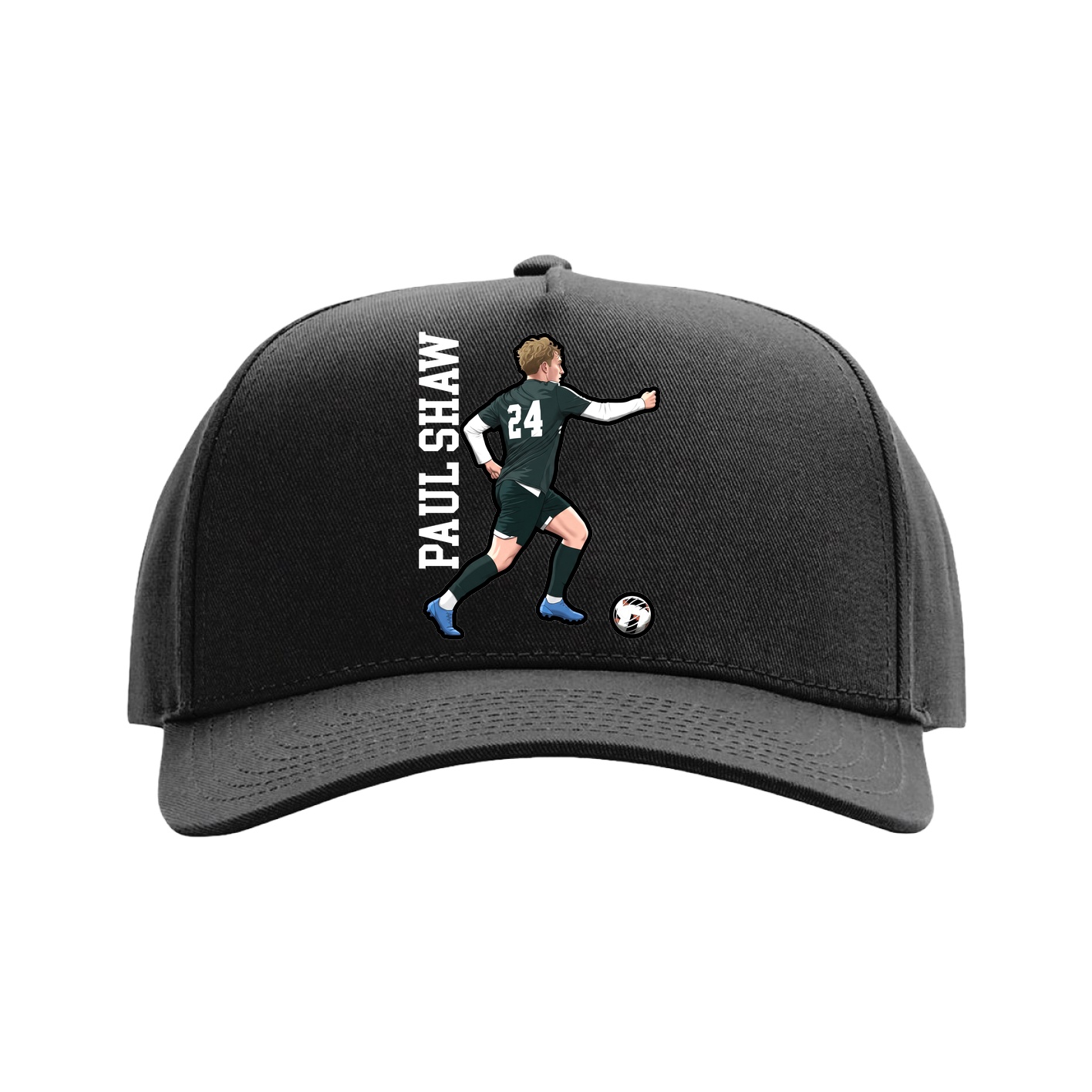 Full Fabric Five-Panel Champ Cap — Name Vertical in Black