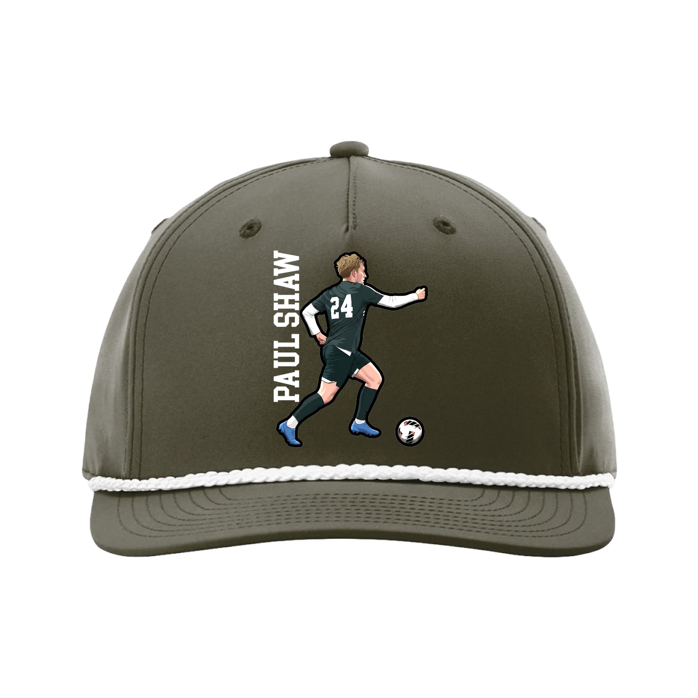 Five-Panel Classic Rope Cap — Name Vertical in Green