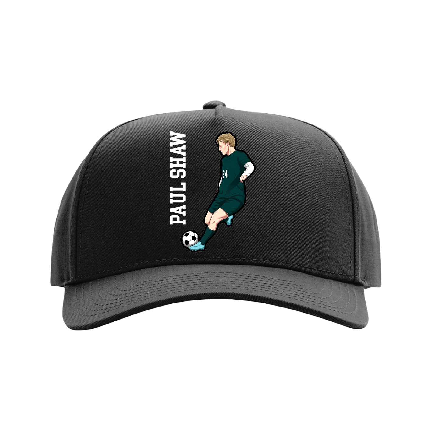 Full Fabric Five-Panel Champ Cap — Name Vertical in Black