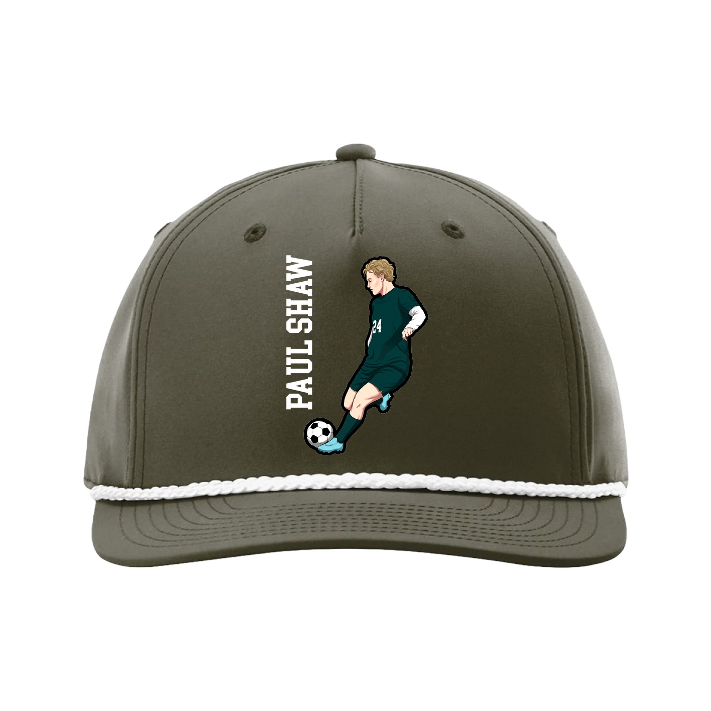 Five-Panel Classic Rope Cap — Name Vertical in Green