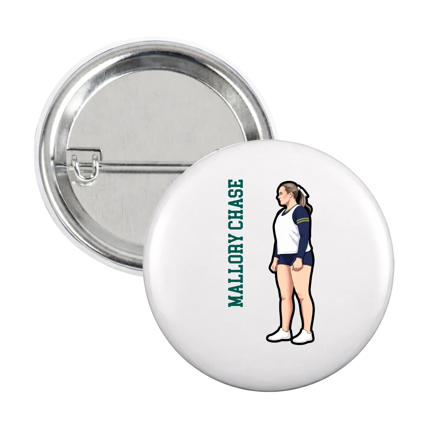 Game Day Button — Name Vertical in White