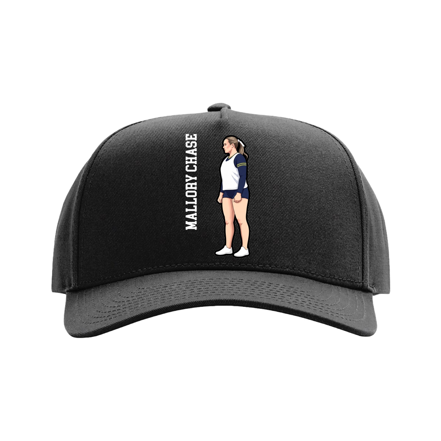Full Fabric Five-Panel Champ Cap — Name Vertical in Black