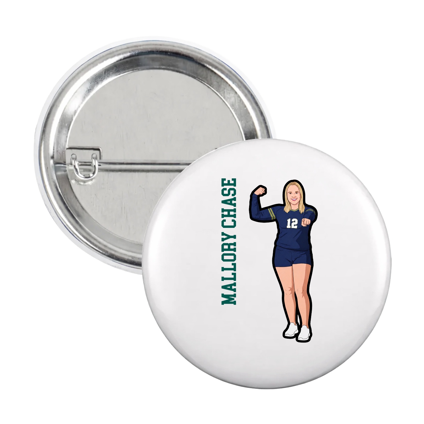Game Day Button — Name Vertical in White