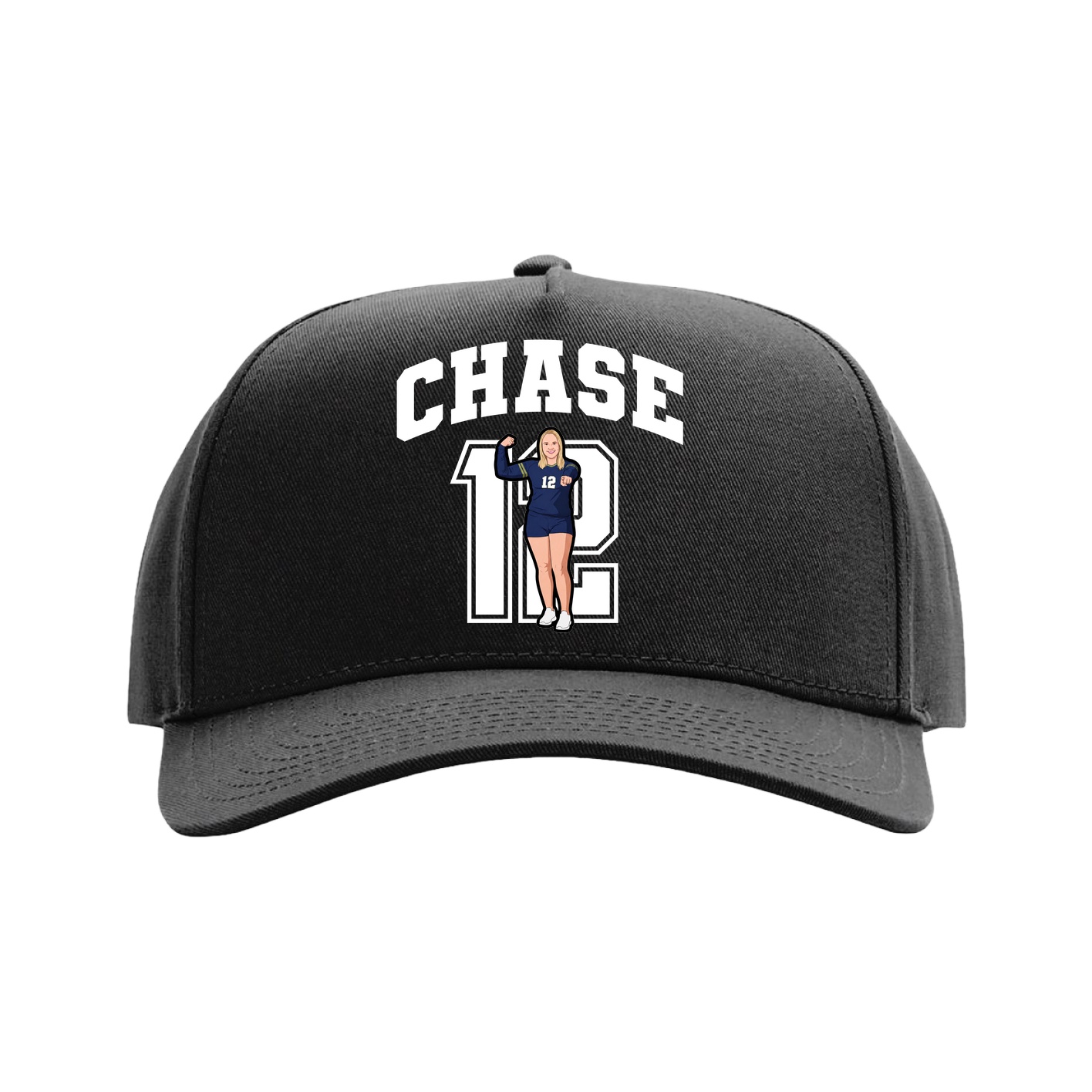 Full Fabric Five-Panel Champ Cap — Number in Black