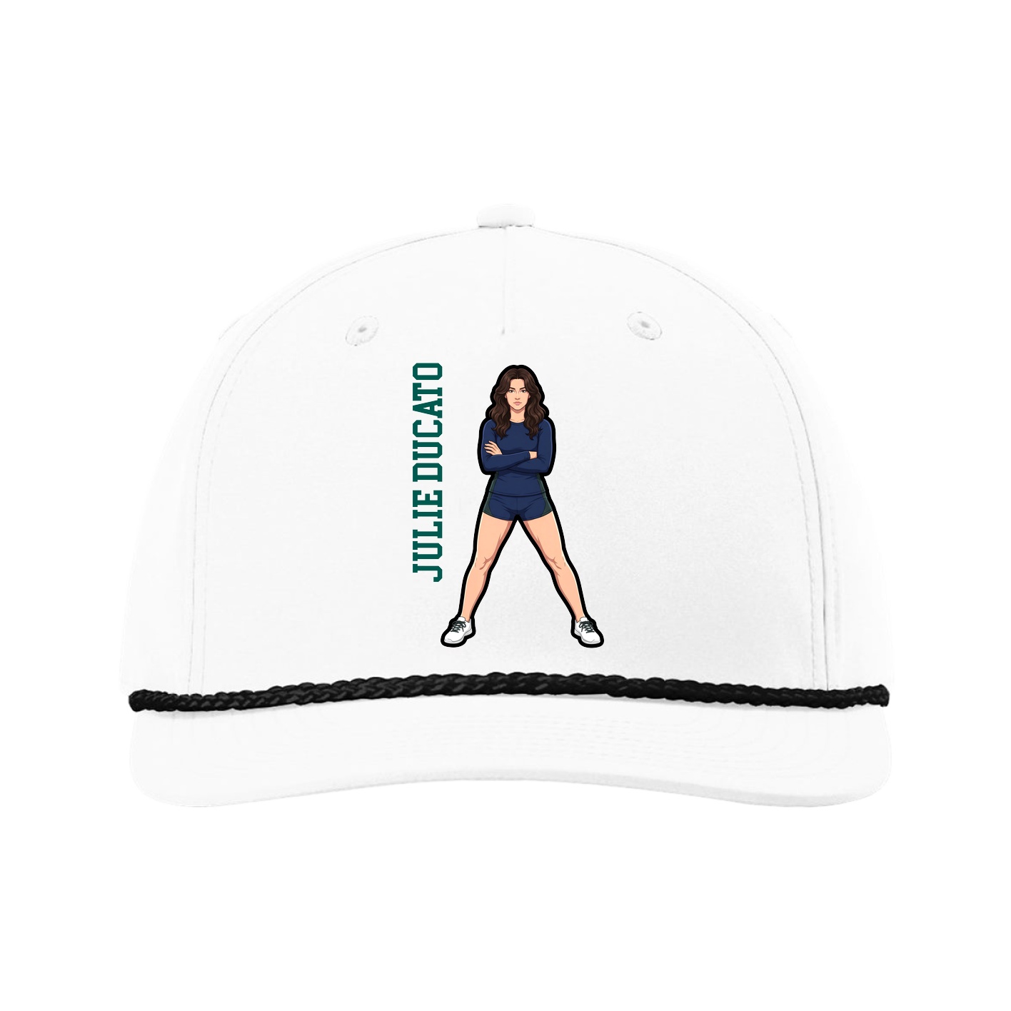 Five-Panel Classic Rope Cap — Name Vertical in White