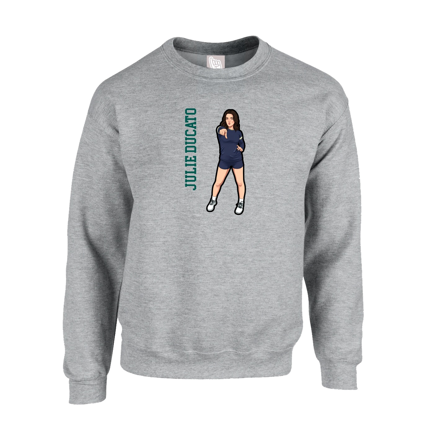 Fleece Crew — Name Vertical in Grey