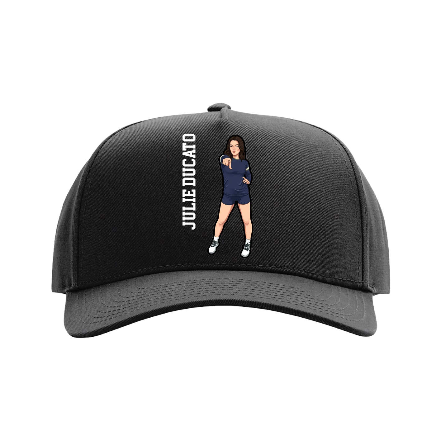 Full Fabric Five-Panel Champ Cap — Name Vertical in Black