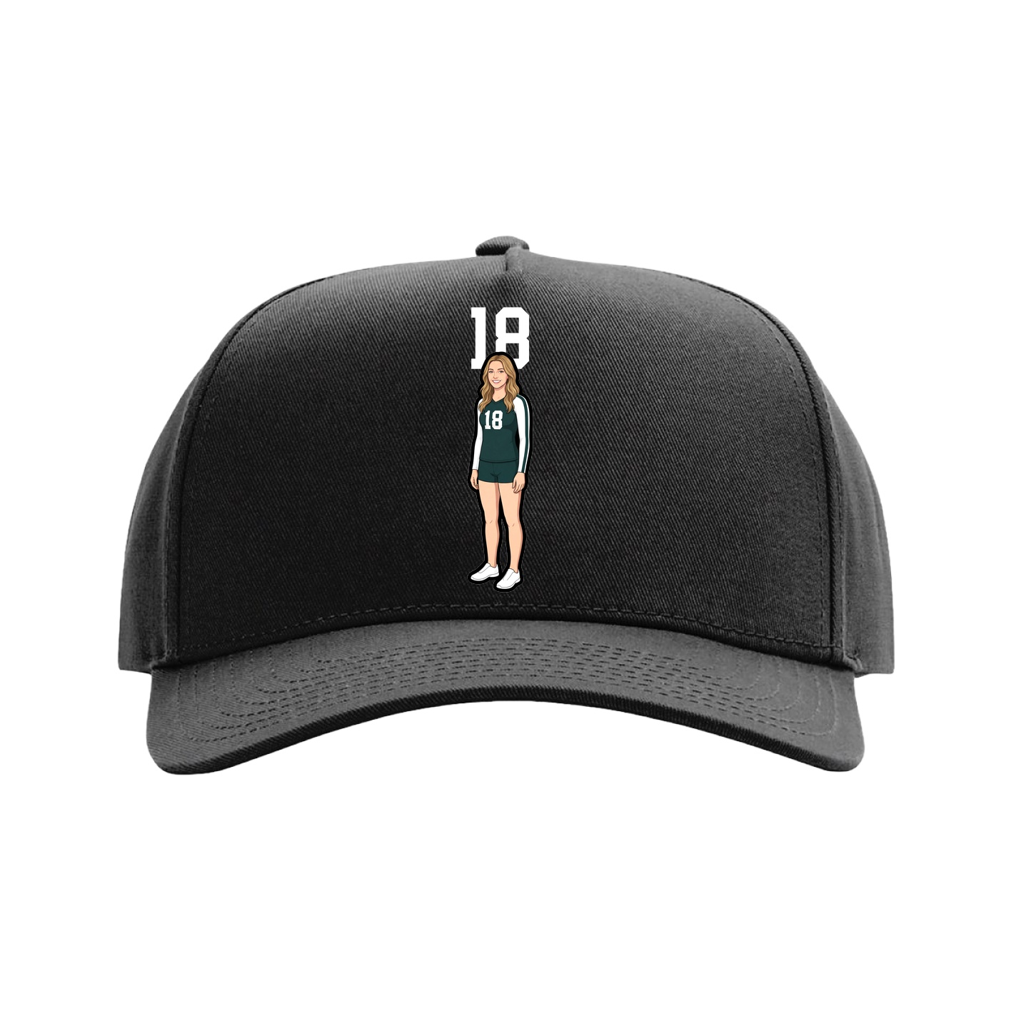 Full Fabric Five-Panel Champ Cap — Number Top in Black