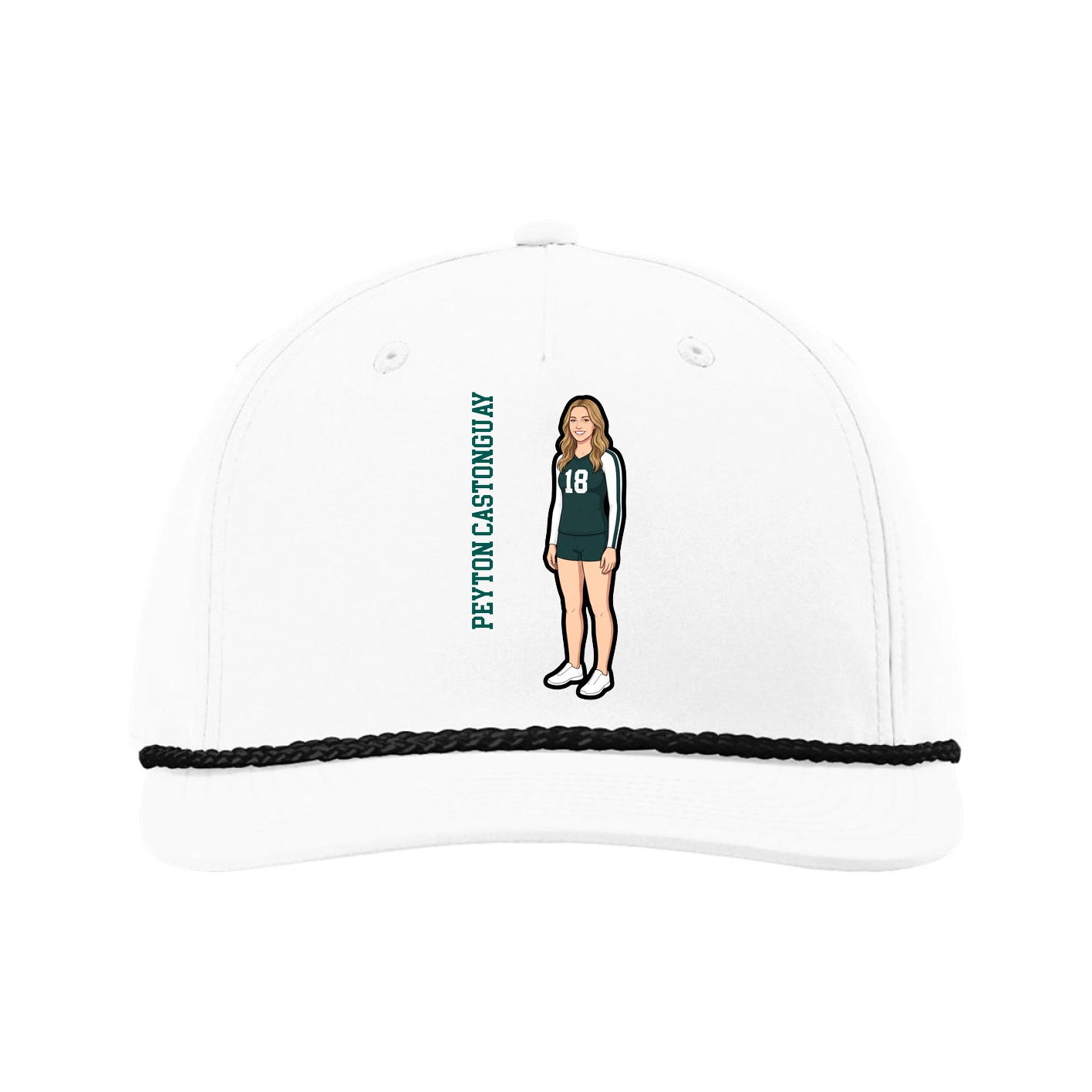 Five-Panel Classic Rope Cap — Name Vertical in White
