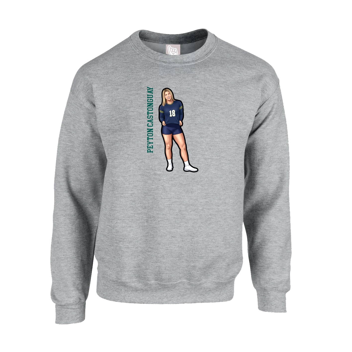 Fleece Crew — Name Vertical in Grey
