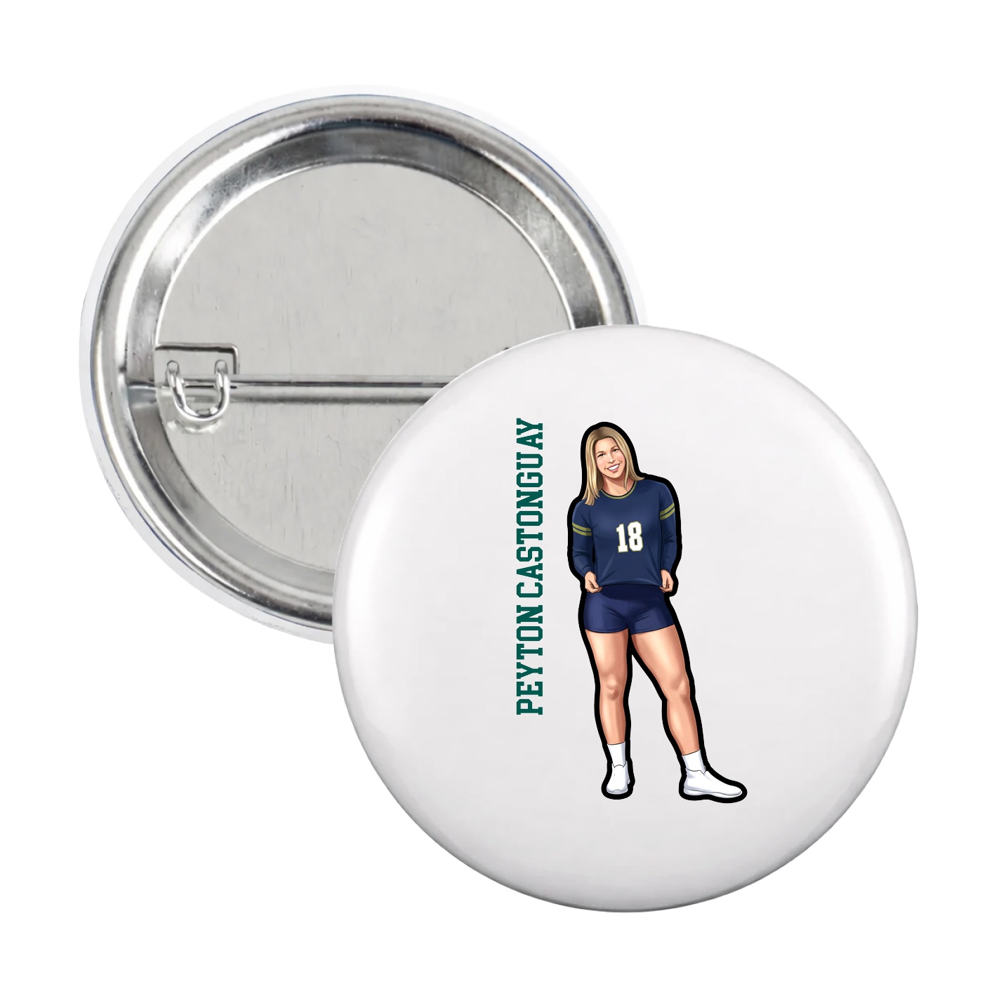 Game Day Button — Name Vertical in White