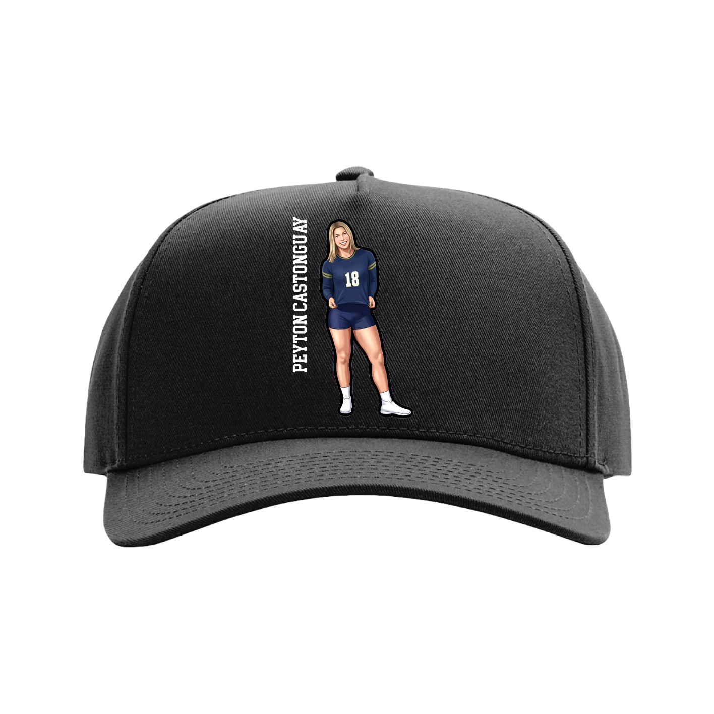 Full Fabric Five-Panel Champ Cap — Name Vertical in Black