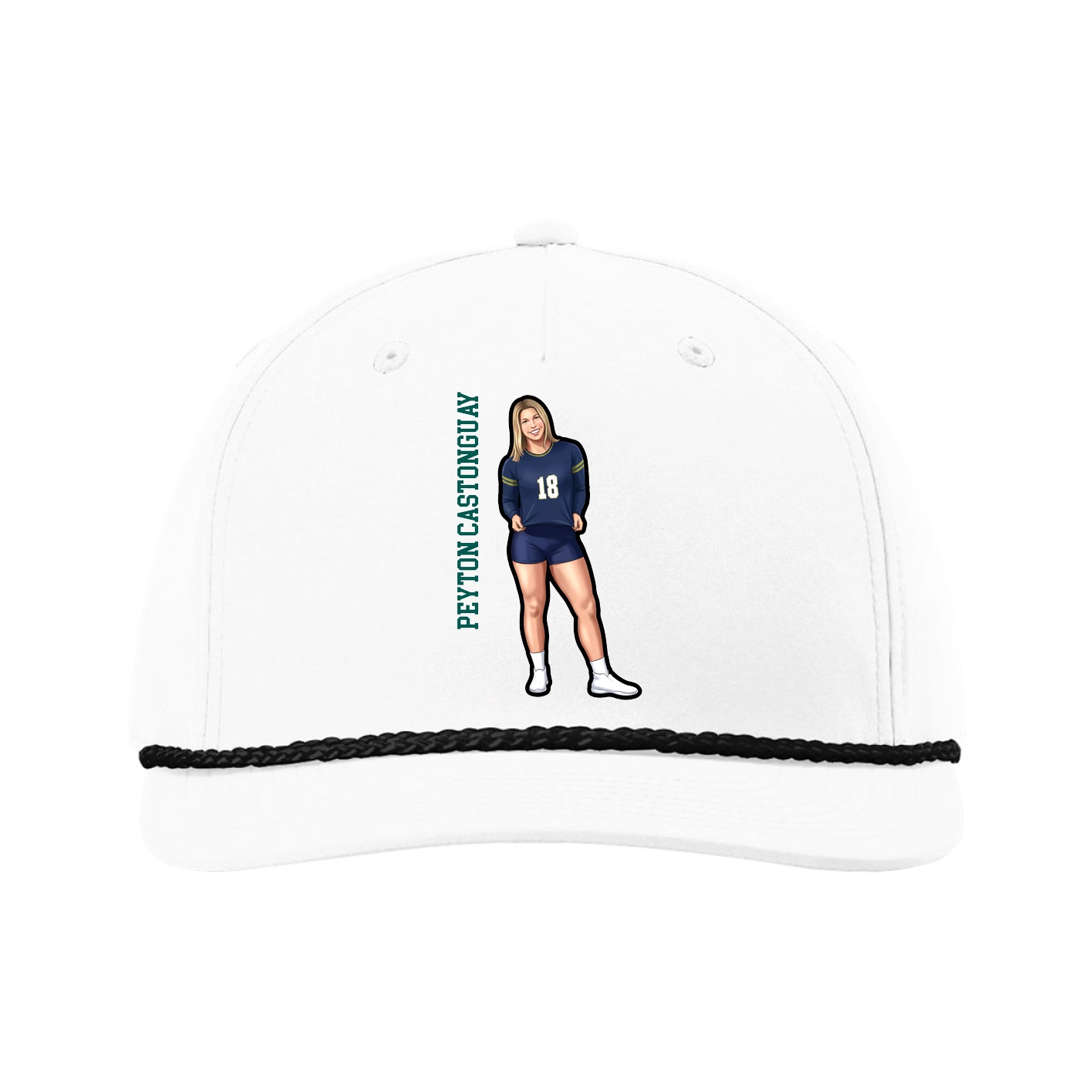 Five-Panel Classic Rope Cap — Name Vertical in White