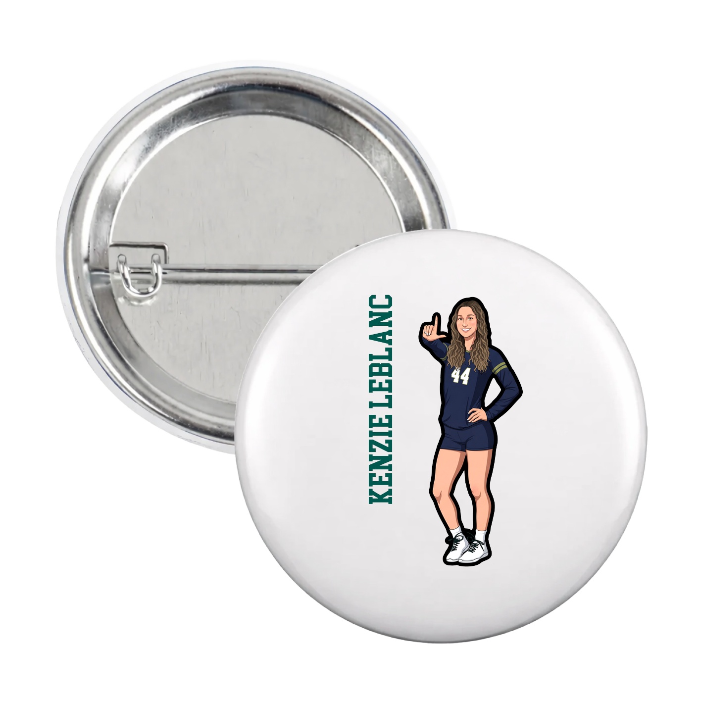 Game Day Button — Name Vertical in White